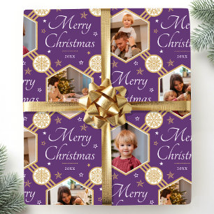 Elegante Weihnachts-Schneeflocken-Foto-Collage Lil Geschenkpapier