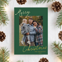 Elegante Weihnachts-Schriftzug Grüne Foto-Karte