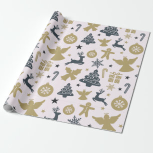 Elegante Weihnachts-Silhouette von Gold und Blau Geschenkpapier