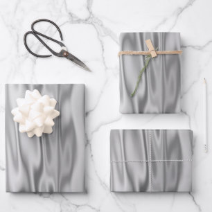 Elegante Weihnachts Silver Imitate Satin Graphic Geschenkpapier Set