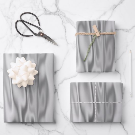 Elegante Weihnachts Silver Imitate Satin Graphic Geschenkpapier Set (Vorderseite)