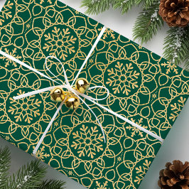 Elegante Weihnachts-Snowflake Imitats Gold Green Geschenkpapier
