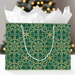 Elegante Weihnachts-Snowflake Imitats Gold Green Große Geschenktüte