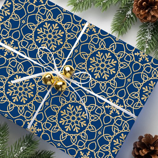 Elegante Weihnachts-Snowflake Imitats Gold Navy Geschenkpapier