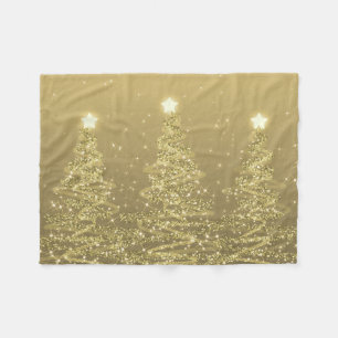 Elegante Weihnachts Sparkling Bäume Gold Fleecedecke