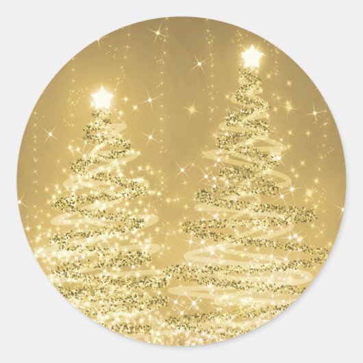 Elegante Weihnachts Sparkling Bäume Gold Runder Aufkleber (Vorderseite)
