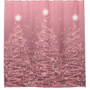 Elegante Weihnachts Sparkling Bäume Rose Gold Duschvorhang