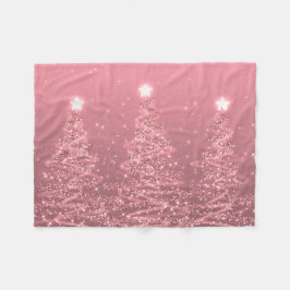 Elegante Weihnachts Sparkling Bäume Rose Gold  Fleecedecke