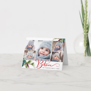 Elegante Weihnachts-Stechpalme 5 Foto gefaltet Feiertagskarte