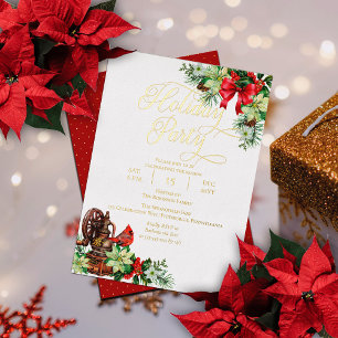 Elegante Weihnachts-Stechpalmen-Blumen-Feierparty Folieneinladung