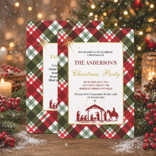 Elegante Weihnachts-Tartan-Karo- und Bibelvers-Par Einladung