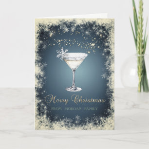 Elegante Weihnachts-Wasserfarbe-Cocktail-Schneeflo Feiertagskarte