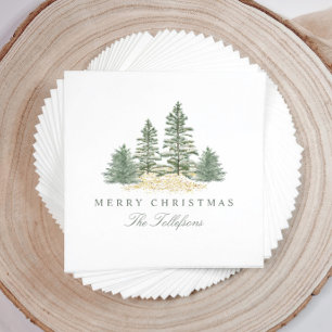 Elegante Weihnachts-Wasserfarbe Immergrüne Kiefern Serviette