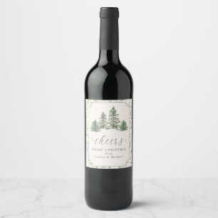 Elegante Weihnachts-Wasserfarbe Immergrüner Baum P Weinetikett