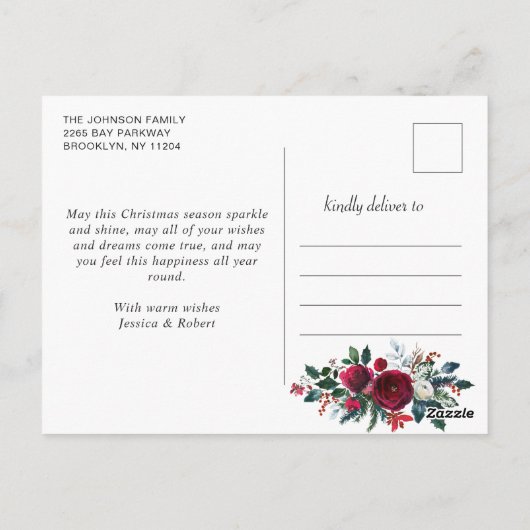 Elegante Weihnachts Winter Blume 3 Foto Gruß Postkarte (Rückseite)