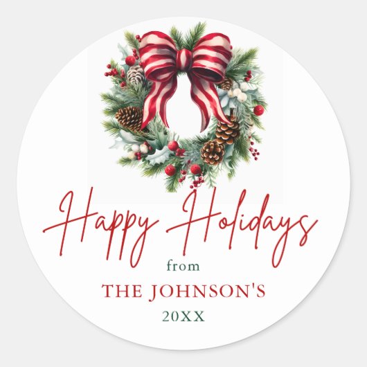Elegante Weihnachts-Wreath Happy Holidays Runder Aufkleber (Vorderseite)