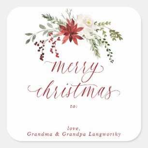 Elegante Weihnachtsaufkleber für Geschenke Aquarel Quadratischer Aufkleber