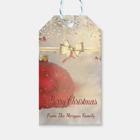 Elegante Weihnachtsbälle, Bow, Confetti Geschenkanhänger (Vorderseite)