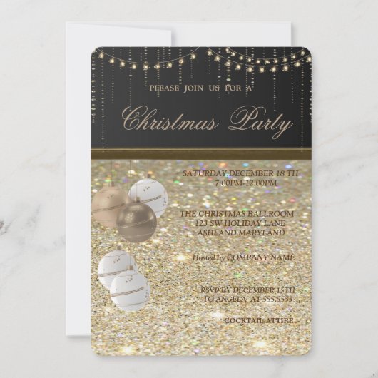 Elegante Weihnachtsbälle, Glitterie, Weihnachts-Pa Einladung (Vorderseite)
