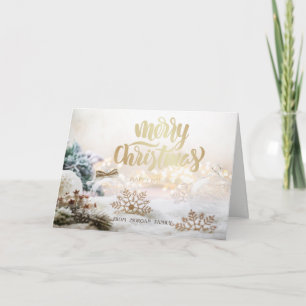Elegante Weihnachtsbälle Gold Schneeflocken Feiertagskarte