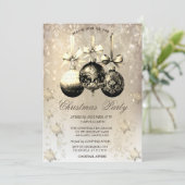 Elegante Weihnachtsbälle Snowflakes Gold Einladung (Stehend Vorderseite)