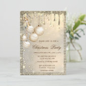 Elegante Weihnachtsballs Tropfen Gold Weihnachten Einladung (Stehend Vorderseite)