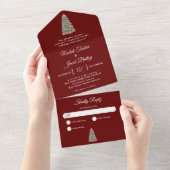 Elegante Weihnachtsbaum Dark Red Christmas All In One Einladung (Abreißen)