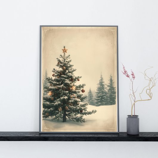 Elegante Weihnachtsbaum inmitten einer schneebedec Poster