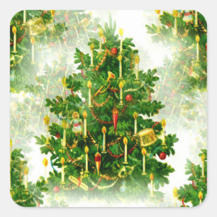 Elegante Weihnachtsbaum-Kerzenlichter Quadratischer Aufkleber
