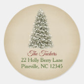 Elegante Weihnachtsbaum Kraft Papier Rücksendeadre Runder Aufkleber (Vorderseite)