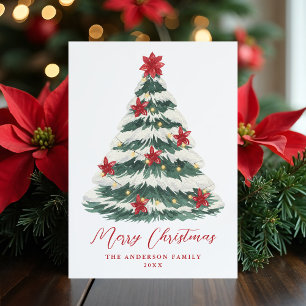 Elegante Weihnachtsbaum mit Poinsettien Nicht-Foto Feiertagskarte