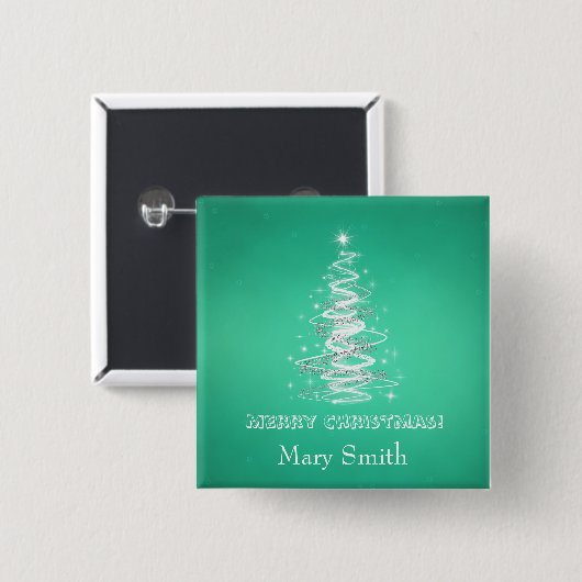 Elegante Weihnachtsbaum-Namen-Grün-Gewohnheit Button (Vorne & Hinten)