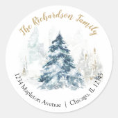 Elegante Weihnachtsbaum-Rücksendeadresse Runder Aufkleber (Vorderseite)