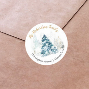 Elegante Weihnachtsbaum-Rücksendeadresse Runder Aufkleber