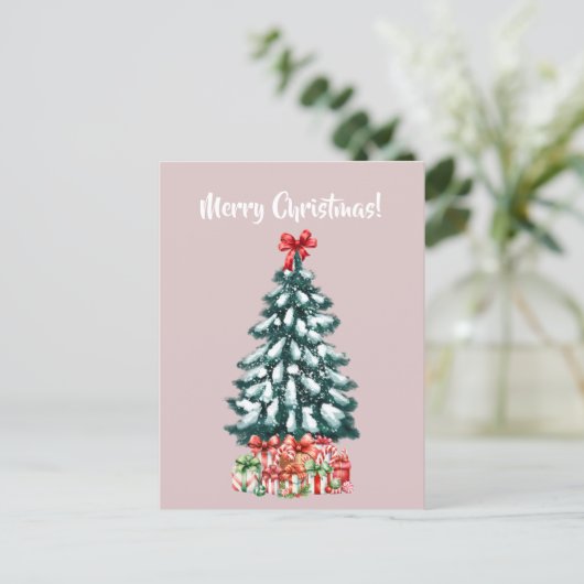 Elegante Weihnachtsbaum-Weihnachtskarte im Schnee Postkarte (Stehend Vorderseite)