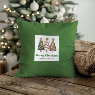 Elegante Weihnachtsbäume Grün Gold Personalisiert Kissen