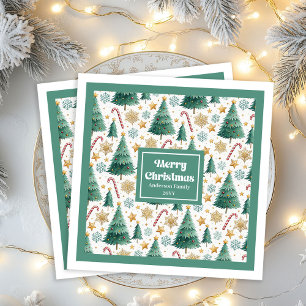 Elegante Weihnachtsbäume Rot Grüne Feiertagsservie Serviette