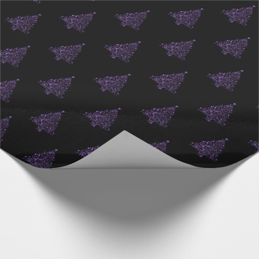 Elegante Weihnachtsbäume Streifen Muster Lila Geschenkpapier (Ecke)