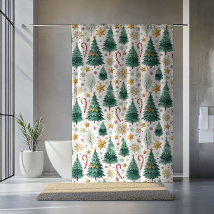 Elegante Weihnachtsbäume Wasserfarbe Feiertagsvorh Duschvorhang