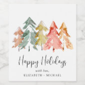 Elegante Weihnachtsbäume Wasserfarbe Weinetikett (Einzelnes Label)