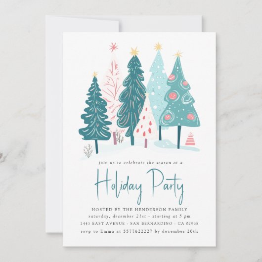 Elegante Weihnachtsbäume Zeichnend Feier Einladung (Vorderseite)
