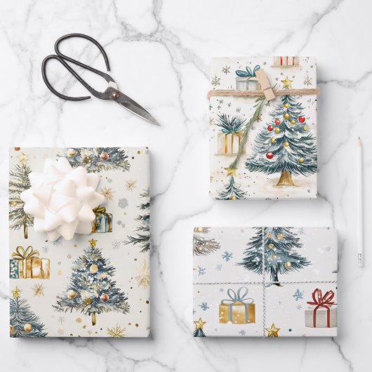 Elegante Weihnachtsbaumen Geschenkpapier Set (Vorderseite)