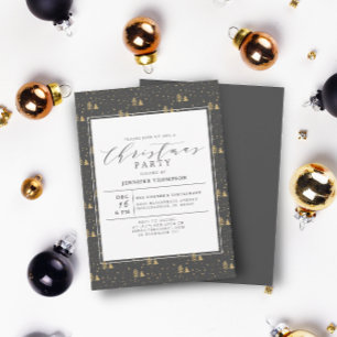 Elegante Weihnachtsbaumen Gray & Gold Feiertage Pa Einladung