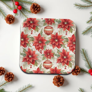 Elegante Weihnachtsbaumkugeln mit Poinsettienblüte Pappteller