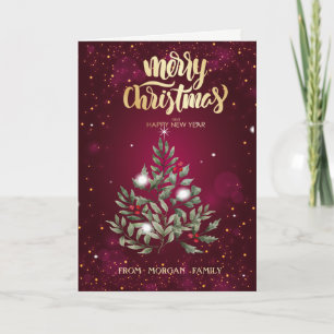 Elegante Weihnachtsbaumzweige rot Feiertagskarte