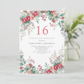 Elegante Weihnachtsblume 16. Geburtstagsparty Einladung (Stehend Vorderseite)
