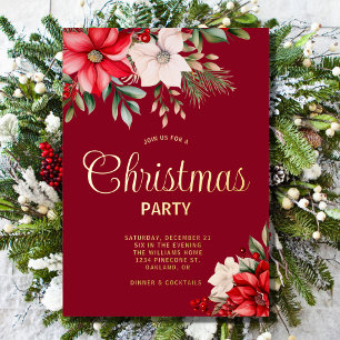 Elegante Weihnachtsblumen Poinsettia-Feierparty Folieneinladung
