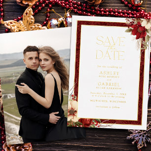 Elegante Weihnachtsblütenfolie Save the Date Folieneinladung