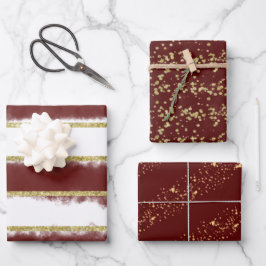 Elegante Weihnachtsburg & Gold Glitzer-Print Geschenkpapier Set