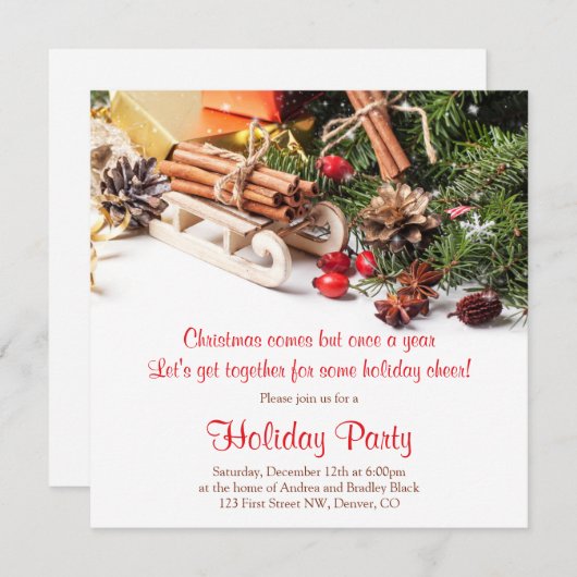 Elegante Weihnachtsdekorationen Feiertag Einladung (Vorne/Hinten)